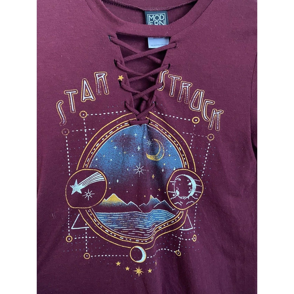 Modern Lux Star Struck Burgundy Tie Up T-shirt, Size - XS